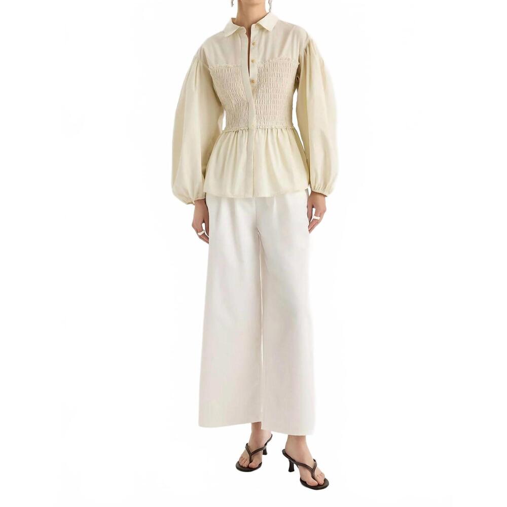NEW MERLETTE sabina smocked puff sleeves top in chalk